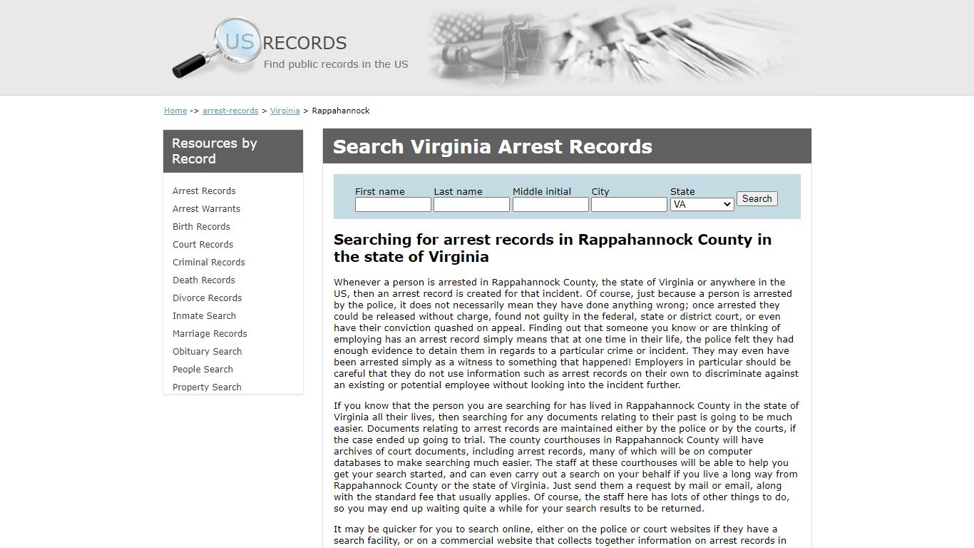 Search Arrest Records Rappahannock Virginia | US Records